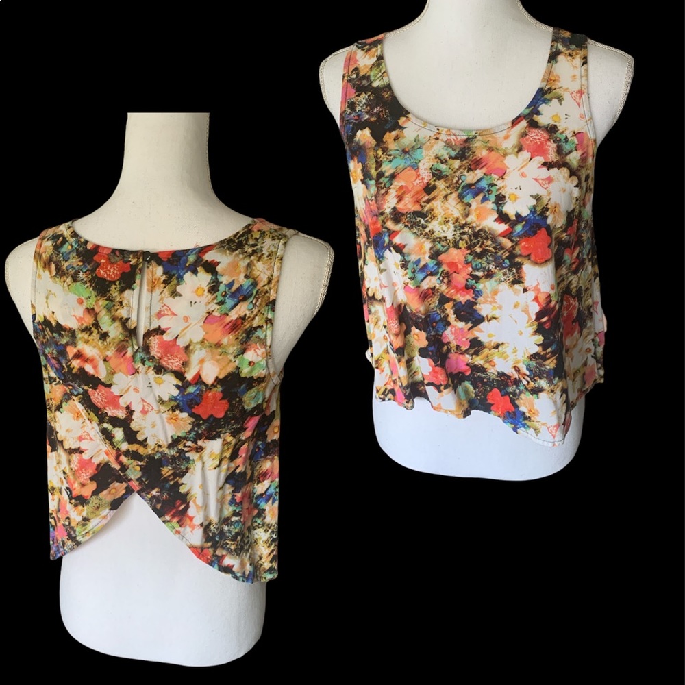 $3 Floral Xhilaration Crop Tank with Tulip Back